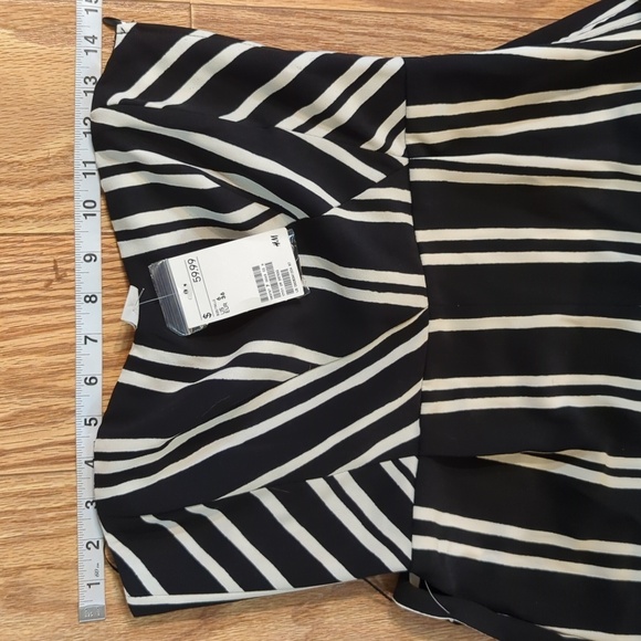 Strapless jumpsuit black white striped size 6 cropped wide leg belted H&M NEW - Picture 2 of 6